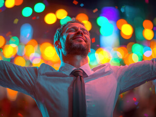 happy successful businessman celebration on his achievement goal.