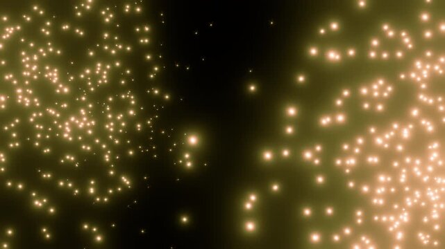 Hope in the dark concept,  Swarm of gentle gold glowing firefly insects floating in void, Spiritual peace background created by 3D modeling seamless loop animation ProRes 422 HQ.