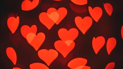 Glowing red heart bokeh abstract romantic dreamy cinematic background.