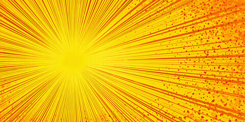 Abstract yellow background in the form of an explosion in pop art style. Comics. Halftone and lines. Speed effect. Street art. Retro style. Banner.