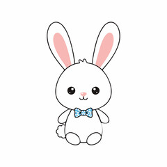 Obraz premium vector illustration of a rabbit doll wearing a blue ribbon