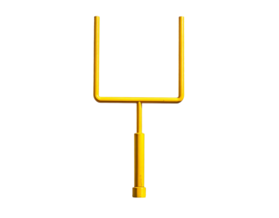 Golden goalposts stand against a stark black background