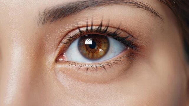 This is an depicting the intricate details of a human eye, including the pupil, iris, eyelashes, and vein patterns beneath the skin surrounding the eye socket. The is taken in such close detail