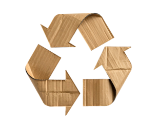 Textured cardboard arrows form a circular recycling symbol