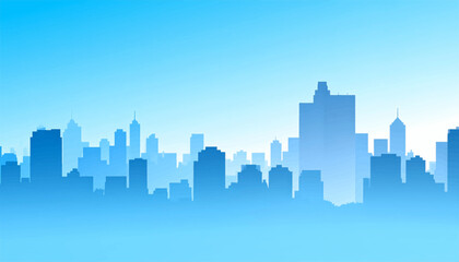Cityscape Silhouette in Blue Gradient