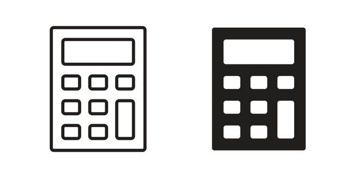 Calculator icons for apps and print media. Editable stroke and flat icons