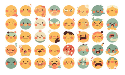 Zbiór różnorodnych, uroczych emotikonów wyrażających złość, frustrację i negatywne emocje na przezroczystym tle.