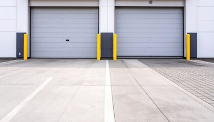 Modern Warehouse Doors with Yellow Bollards