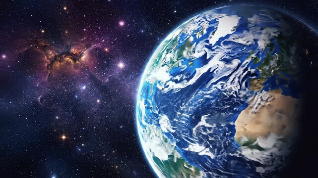 Planet earth in space high definition globe surrounded by stars and nebulae