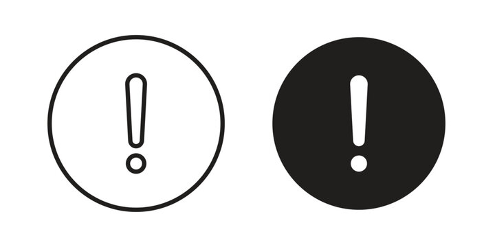 Exclamation button icons for apps and print media. Editable stroke and flat icons