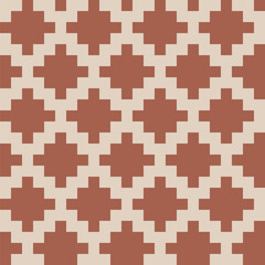 Stepped diamond pattern created from brown squares on a beige green background