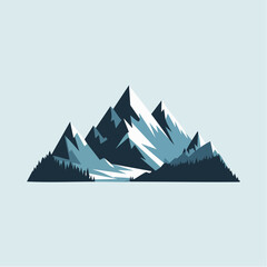 Minimal black silhouette of icy mountains in winter season