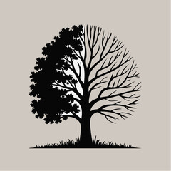 Silhouette of tree transitioning from full leaves to bare branches