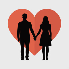 Simple silhouette of couple holding hands symbolizing love season