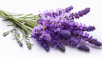Lavender Sprigs With Purple Flowers Isolated Lavender Flowers On White