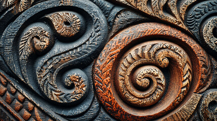 Polynesian inspired carved wood texture in Hawaiian art