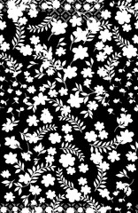 Seamless Black White Floral Silhouette Pattern Background