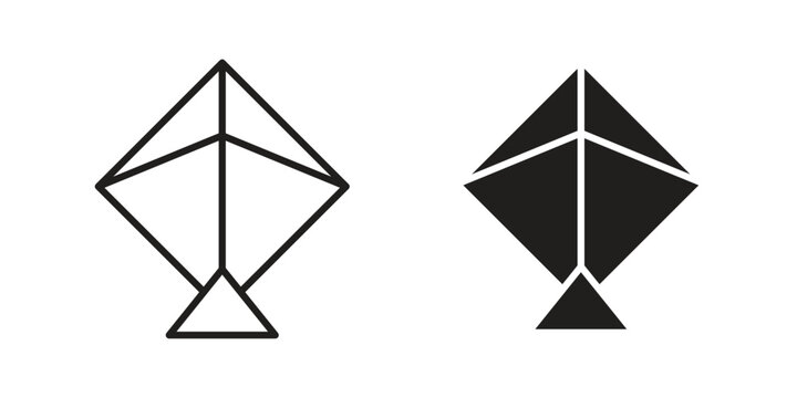 Kite icons for apps and print media. Editable stroke and flat icons