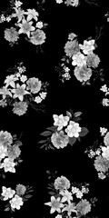 Seamless Black White Vintage Floral Pattern Background