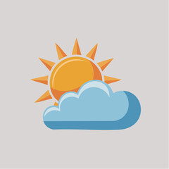 Clean icon of sun partially behind cloud in spring style.