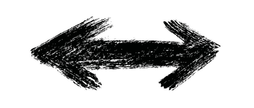 Freccia bidirezionale disegnata a mano con texture pennellata nera su sfondo trasparente.