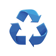 Simbolo del riciclo blu icona vettoriale con frecce che formano un anello su sfondo trasparente.
