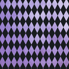 Dark harlequin diamond pattern in black and purple with textured paint look. Moody geometric background for gothic, fashion and decor designs.