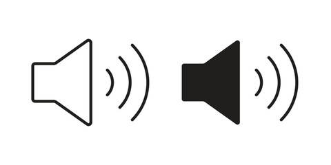 Speaker icons for apps and print media. Editable stroke and flat icons