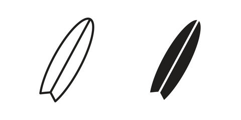 Surf board icons for apps and print media. Editable stroke and flat icons
