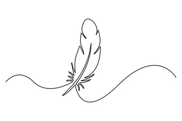 Artistic bird feather line art with minimalist continuous stroke for wall art
