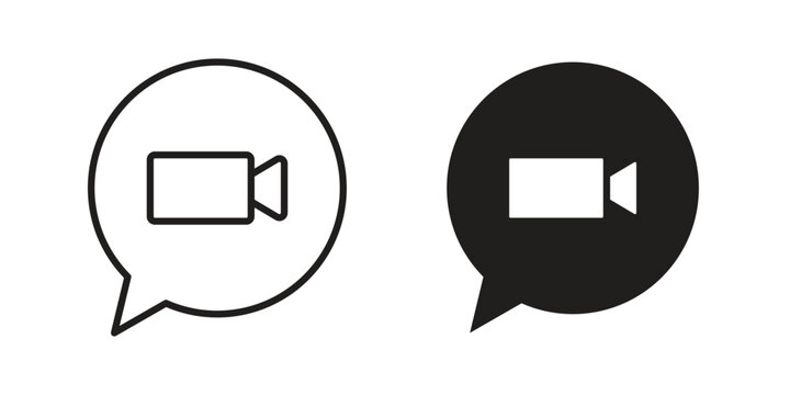 Video call icons for apps and print media. Editable stroke and flat icons