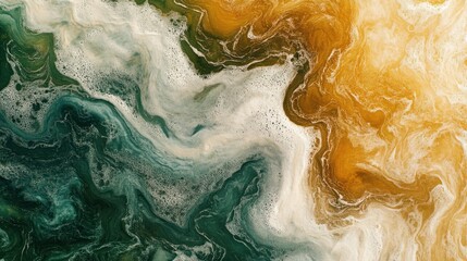 Obraz premium Abstract fluid art with swirling patterns of green gold and white colors