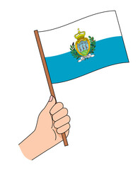 南ヨーロッパのサンマリノの国旗を持っているイラスト