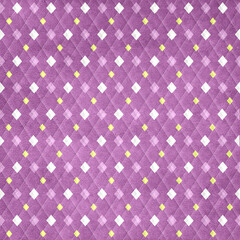 Purple textured argyle diamond pattern with bright accents. Seamless retro-style background for fabric, wallpaper and bold designs.