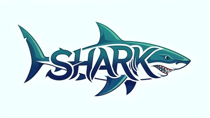 Obraz premium Shark silhouette word art typography with dynamic contrast modern branding.