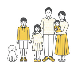 家族のイラストベクター素材（2世代5人）