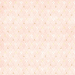Soft blush pink watercolor argyle pattern on textured paper. Delicate seamless background for weddings, stationery and feminine designs.