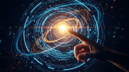Human Touch Activating Digital AI Energy Vortex Futuristic Technology Concept