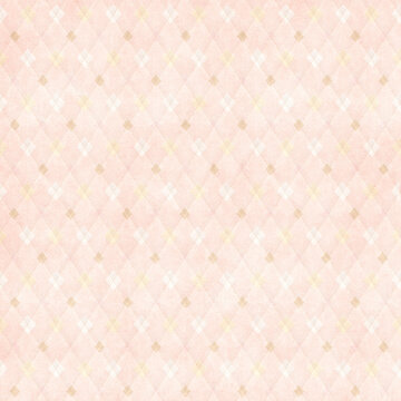 Soft blush pink watercolor argyle pattern on textured paper. Delicate seamless background for weddings, stationery and feminine designs.