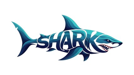 Fototapeta premium Stylized shark typography with flowing letters modern artistic logo design.
