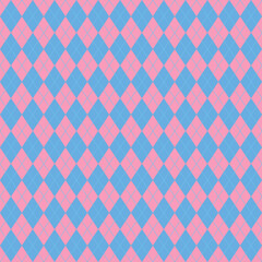 Fototapeta premium Pink and blue argyle diamond pattern with subtle diagonal grid lines. Seamless geometric background for fashion prints, textiles, and contemporary design.
