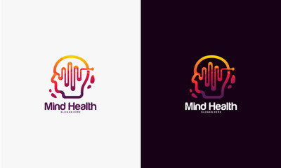 Mind Health Logo Design with Brain Wave Symbol.
