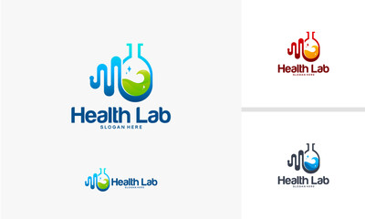 Health Lab Logo Design with Beaker and DNA Strand.