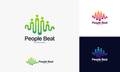 People Beat Logo Design with Sound Wave and Human Figures.