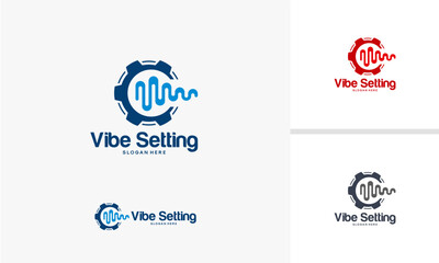 Vibe Setting Logo Design with Sound Wave and Gear Elements.