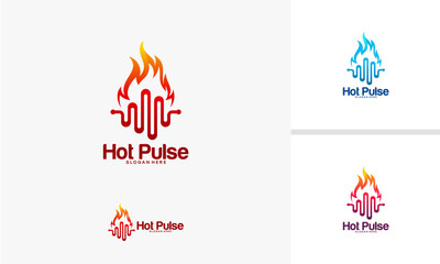 Hot Pulse Logo Design with Fire and Sound Wave Elements.