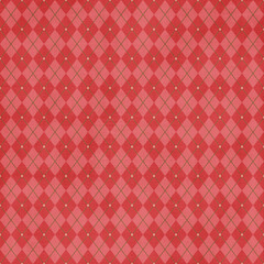 Red argyle diamond pattern with green diagonal stitching lines. Seamless classic background ideal for holiday designs, textiles, and wrapping paper.
