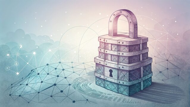 A detailed illustration of a digital lock for data security - Powered by Adobe