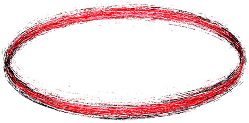 Borde de &oacute;valo dibujado a mano con trazos rojos y negros sobre fondo blanco transparente.