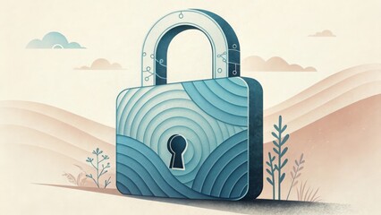 Illustration of a digital security lock with layered ripple patterns